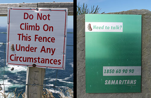 left: Germs won't climb. right: suicide protection plan at the cliffs
