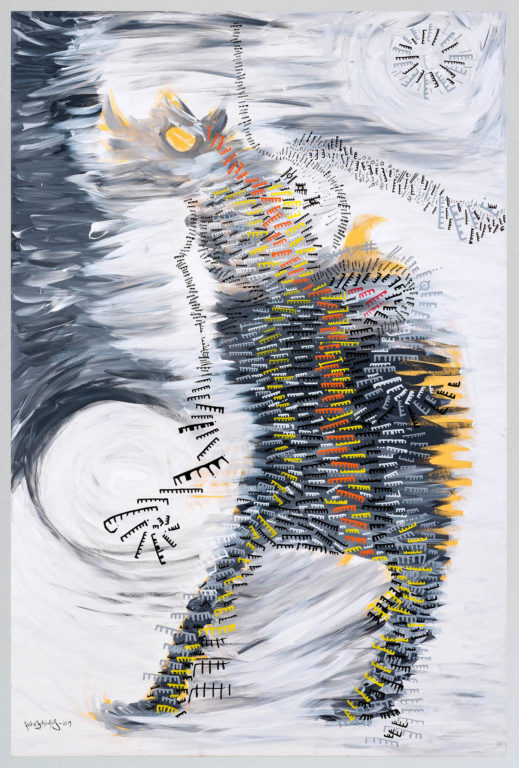 X-beliebiger Zerberus nach Feierabend auf dem Weg zum Club, fingerschnippend